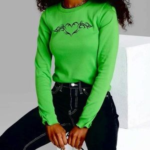 Wild Fable y2k Inspired Tribal Print Green Long Sleeve Tee Size M
